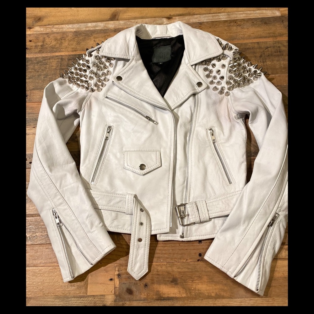 White leather biker jacket